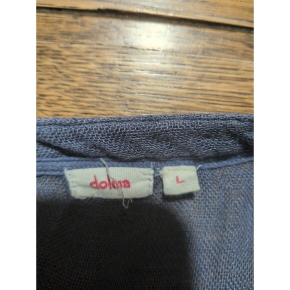 Dolma Top LG 100% Gauzy Linen Shirt Dress Tunic French Blue Coastal Chic - Picture 10 of 13